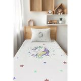 Talia Home Beyaz Unicornlu Desenli Tek Kişilik Çocuk Pike Takımı Tlap-083 - Renkli