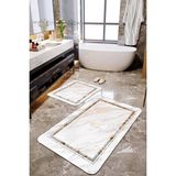Talia Home Çerçeveli Mermer Desenli 2'li Büyük Boy Banyo Paspas Seti - Beyaz - Renk