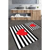 Talia Home Çizgili 2'li Büyük Boy Banyo Paspas Seti - Beyaz