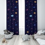 Talia Home Çocuk Odası Bebek Odası Gezegen Desenli Fon Perde 2 Kanat TLA-037 - 70 x 250 cm - Mavi