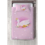 Talia Home Çocuk Odası Bebek Odası Kuğu Desen Yatak Örtüsü - 140 x 220 cm - Pembe