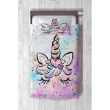 Talia Home Çocuk Odası Bebek Odası Unicorn Desenli Yatak Örtüsü TLAY-191 - 330 x 220 cm - Beyaz