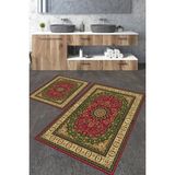 Talia Home Eski Klasik Kilim Desenli 2'li Büyük Boy Banyo Paspas Seti - Kırmızı