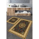 Talia Home Etnik 9 Desenli 2'li Büyük Boy Banyo Paspas Seti - Siyah