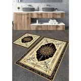 Talia Home Etnik Klasik Desenli 2'li Banyo Paspas Seti TLAHMP-185 - Siyah