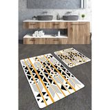 Talia Home Geometrik Desenli 2'li Büyük Boy Banyo Paspas Seti - Beyaz - Renk