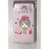 Talia Home kahve Içen Kız Desenli Yatak Örtüsü TLAY-238 - 376 x 220 cm - Pembe