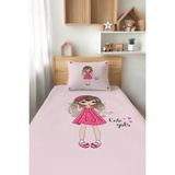 Talia Home Kalpli Pembe Kız Desenli Tek Kişilik Çocuk Pike Takımı Tlap-013 - Renkli