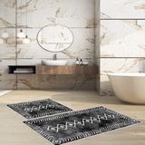 Talia Home Kaymaz Taban Yıkanabilir 2 Li 60X100 - 50X60 Banyo Halısı Klozet Takımı - Siyah - Beyaz - 60 x 100 cm