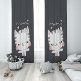 Talia Home Kedi Baskılı Çocuk ve Bebek Odası Fon Perdesi 2 Kanat TLA-245 - 70 x 260 cm - Gri
