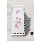 Talia Home Kedi Desenli Bebek Nevresim Takımı Çarşaflı TLABN-234 - Beyaz - 100 x 150 cm