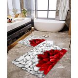 Talia Home Kırmızı Çiçek Desenli 2'li Banyo Paspas Seti TLAHMP-041 - 60 x 90 cm
