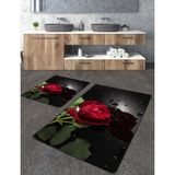 Talia Home Kırmızı Gül Desenli 2'li Banyo Paspas Seti TLAHMP-072 - Siyah