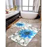 Talia Home Mavi Çiçek Desenli 2'li Banyo Paspas Seti TLAHMP-081 - Beyaz