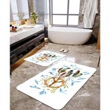Talia Home Mavi Kuşlar Baskılı 2'li Banyo Paspas Seti TLAHMP-025 - Beyaz - 60 x 90 cm