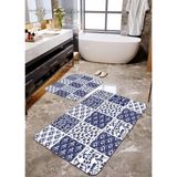 Talia Home Mavi Patchwork Desenli 2'li Büyük Boy Banyo Paspas Seti