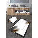 Talia Home Mermer Gold Yaprak Desenli 2'li Büyük Boy Banyo Paspas Seti - Beyaz - Renk
