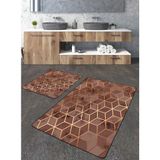 Talia Home Modern Geometrik Desenli 2'li Banyo Paspas Seti TLAHMP-098 - Kahverengi