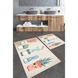 Talia Home Modern Kaktüs Desenli 2'li Banyo Paspas Seti TLAHMP-266 - Krem