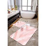 Talia Home Modern Pembe Mermer Desenli 2'li Büyük Boy Banyo Paspas Seti - Renk