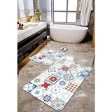 Talia Home Motif Desenli 2'li Büyük Boy Banyo Paspas Seti - Beyaz