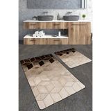 Talia Home Mozaik Desenli 2'li Büyük Boy Banyo Paspas Seti - Kahverengi