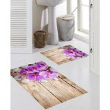 Talia Home Orkide Desenli Yıkanabilir 2'li Büyük Boy Banyo Paspas Seti - Mor - Renk