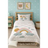 Talia Home Pastel Gökkuşağı Desenli Tek Kişilik Çocuk Yorganı Uyku Seti TLAG-330