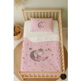 Talia Home Pembe Ay'da Oturan Kız Desenli Bebek Beşik Nevresim Takımı Çarşaflı Tlabn-280