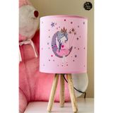 Talia Home Pembe Ay'da Oturan Kız Desenli Çocuk Odası Abajur Masa Lambası TLAB-280