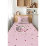 Talia Home Pembe Ay'da Oturan Kız Desenli Tek Kişilik Çocuk Pike Takımı - Renkli