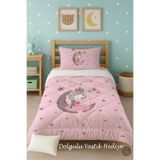 Talia Home Pembe Ay'da Oturan Kız Tek Kişilik Çocuk Yorganı Uyku Seti