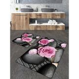 Talia Home Pembe Gül Desenli 2'li Banyo Paspas Seti TLAHMP-089