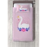 Talia Home pembe Kuğu Desenli Çocuk ve Bebek Odası Yatak Örtüsü TLAY-224 - 362 x 220 cm