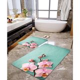 Talia Home Pembe Orkide Desenli 2'li Banyo Paspas Seti TLAHMP-055 - Turkuaz - 60 x 90 cm