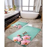Talia Home Pembe Orkide Desenli 2'li Büyük Boy Banyo Paspas Seti - Yeşil