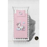 Talia Home Pembe Unicorn Desenli Bebek Nevresim Takımı Çarşaflı TLABN-060