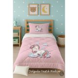 Talia Home Pembe Unicorn Desenli Tek Kişilik Çocuk Yorganı Uyku Seti TLAG-060
