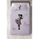 Talia Home Rengarenk Kelebek Çocuk Odası Yatak Örtüsü - 157 x 220 cm - Lila