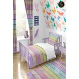 Talia Home Renkli Şerit Kelebek Desenli Nevresim Takımı TLAN-292 - Pembe - 160 x 220 cm