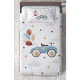 Talia Home Sevimli Araba ve Balon Desenli Çocuk ve Bebek Odası Yatak Örtüsü TLAY-304 - 441 x 220 cm - Beyaz