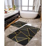 Talia Home Siyah Geometrik Desenli 2'li Büyük Boy Banyo Paspas Seti - Renk