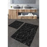 Talia Home Siyah Mermer Desenli 2'li Büyük Boy Banyo Paspas Seti
