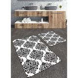 Talia Home Siyah Motif Desenli 2'li Büyük Boy Banyo Paspas Seti - Beyaz