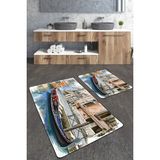 Talia Home Tablo Desenli 2 'li Banyo Paspas Seti TLAHMP-234 - Mavi