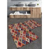 Talia Home Turunculu Kilim Desenli 2'li Büyük Boy Banyo Paspas Seti - Renkli