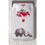 Talia Home Uçan Balon Fil Desenli Çocuk Odası Yatak Örtüsü - 169 x 220 cm - Kırmızı