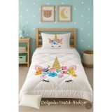 Talia Home Unicornlu Desenli Tek Kişilik Çocuk Yorganı Uyku Seti TLAG-241