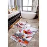 Talia Home Yağlı Boya Çiçek Desenli 2'Li Banyo Paspas Seti TLAHMP-262 - Gri