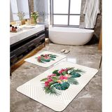 Talia Home Yeşil Yaprak Desenli 2'li Banyo Paspas Seti TLAHMP-035 - Krem - 60 x 90 cm